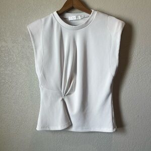ASTR the Label White Ribbed Twist Front Top